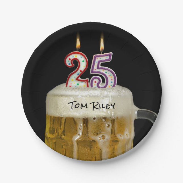 Assiettes En Carton 25e anniversaire bière avec bougies (Devant)