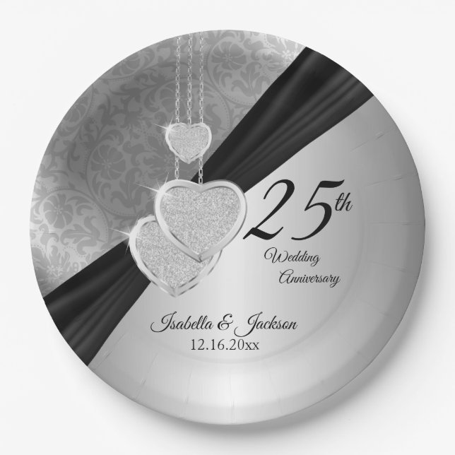 Assiettes En Carton 25e anniversaire d'argent (Devant)