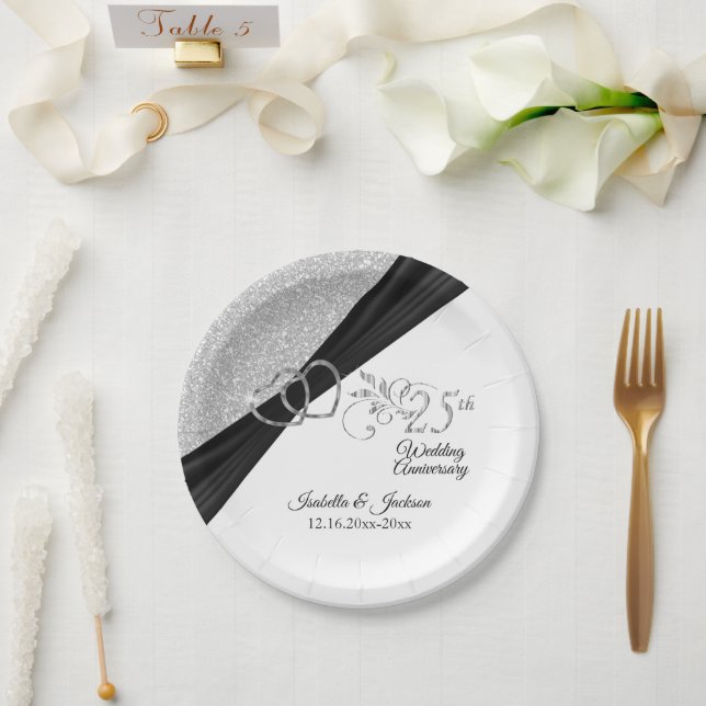 Assiettes En Carton 25e anniversaire de la Parties scintillant d'argen (Mariage)