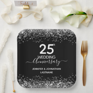 Assiettes En Carton 25e anniversaire de Mariage Parties scintillant Fa