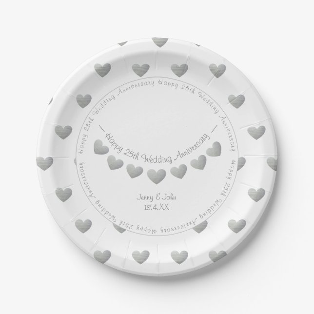 Assiettes En Carton 25e anniversaire du Mariage d'argent (Devant)