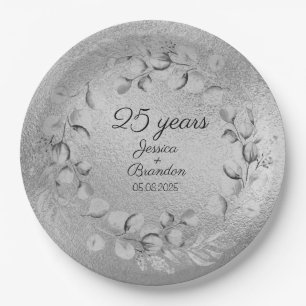 Assiettes En Carton 25e anniversaire du Mariage d'Eucalyptus