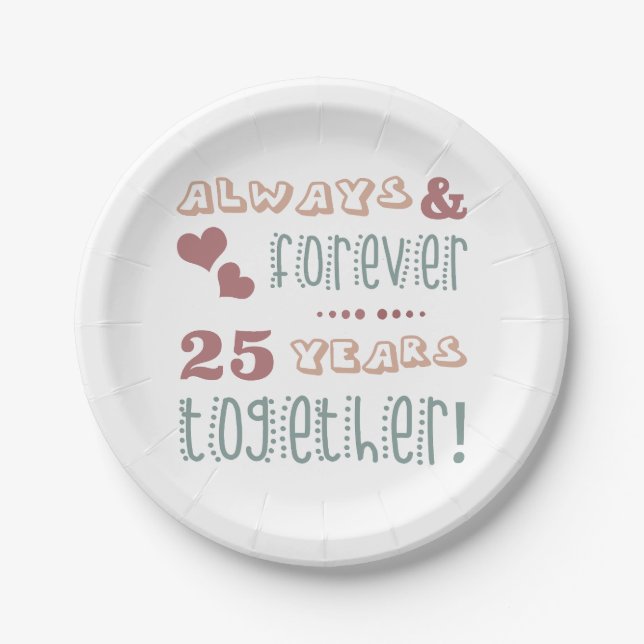 Assiettes En Carton 25e anniversaire du Mariage mignon (Devant)