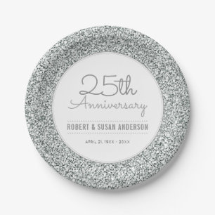 Assiettes En Carton 25e anniversaire du Mariage Parties scintillant d'
