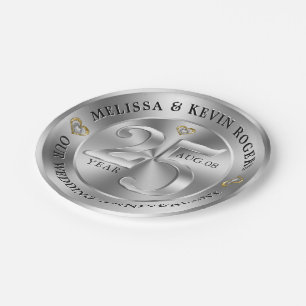 Assiettes En Carton 25e anniversaire Mariage d'argent métallique