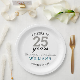 Assiettes En Carton 25e anniversaire Mariage d'argent moderne