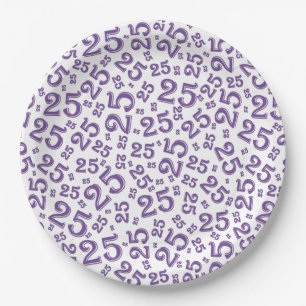 Assiettes En Carton 25e anniversaire Motif du numéro aléatoire violet/