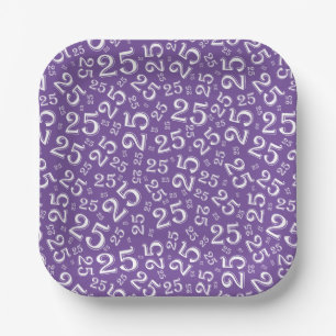 Assiettes En Carton 25e anniversaire Motif du numéro aléatoire violet/