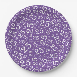 Assiettes En Carton 25e anniversaire Motif du numéro aléatoire violet/