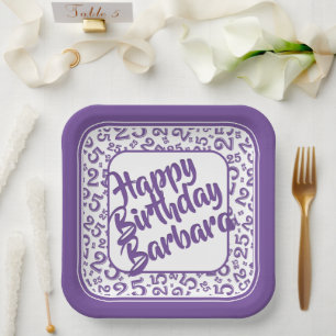 Assiettes En Carton 25e anniversaire Numéro de fête Motif violet blanc