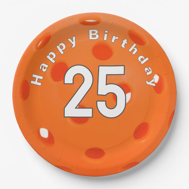 Assiettes En Carton 25e anniversaire Orange Pickleball (Devant)