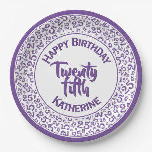 Assiettes En Carton 25e anniversaire Random Number Motif violet/blanc