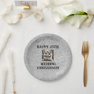 Assiettes En Carton 25e anniversaire traditionnel Mariage d'argent,