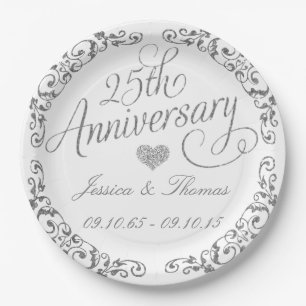 Assiettes En Carton 25ème anniversaire Mariage d'argent Plaque papier