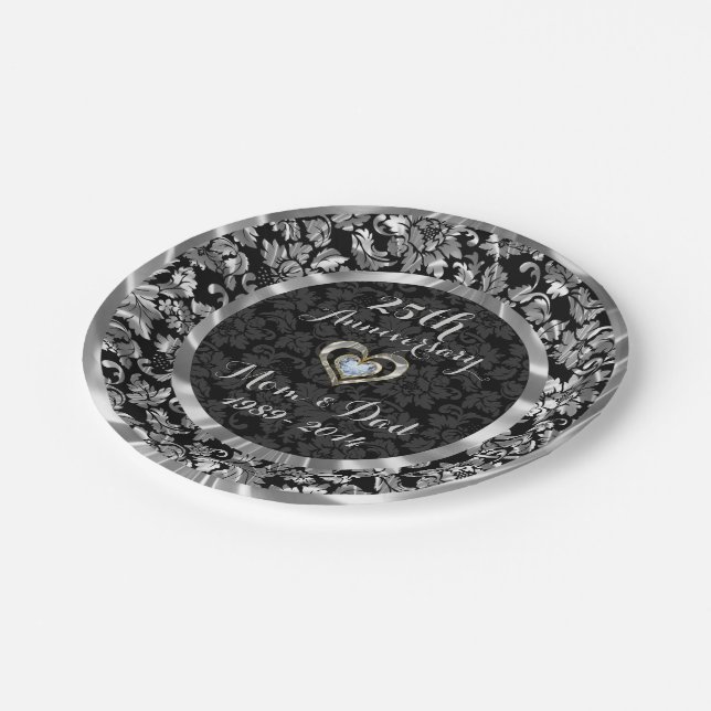 Assiettes En Carton 25th Wedding Anniversary (Angle)