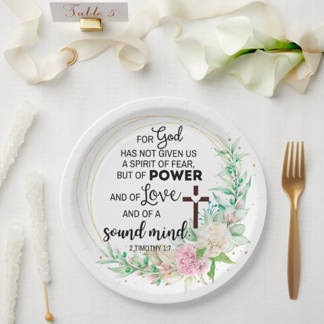 Assiettes En Carton 2 Timothée 1:7 Dieu n'a pas donné un esprit de peu (Mariage)