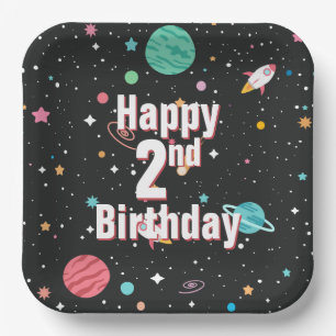 Assiettes En Carton 2e anniversaire Rocket Ships et Planètes