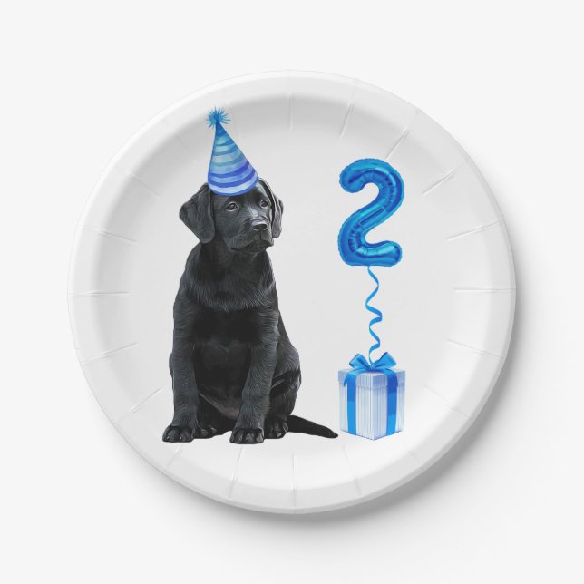Assiettes En Carton 2ème Anniversaire Chiot Thème - Chien bleu mignon  (Devant)