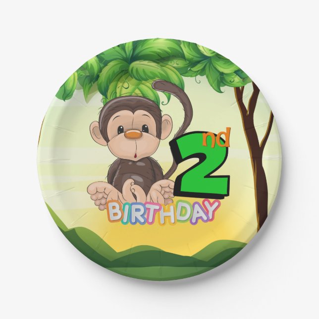 Assiettes En Carton 2ème Singe de fête d'anniversaire (Devant)