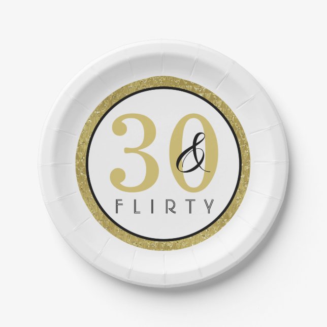 Assiettes En Carton 30 & Flirty Gold Black 30th Birthday Party (Devant)