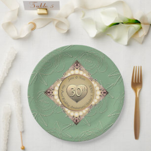 Assiettes En Carton 30e/12e anniversaire de Mariage Pearl & Green