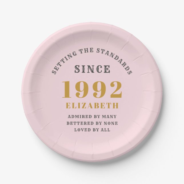 Assiettes En Carton 30e anniversaire 1992 Elégant Gold Rose Grey (Devant)