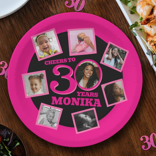 Assiettes En Carton 30e anniversaire 8 photo nom rose noir (Créateur téléchargé)