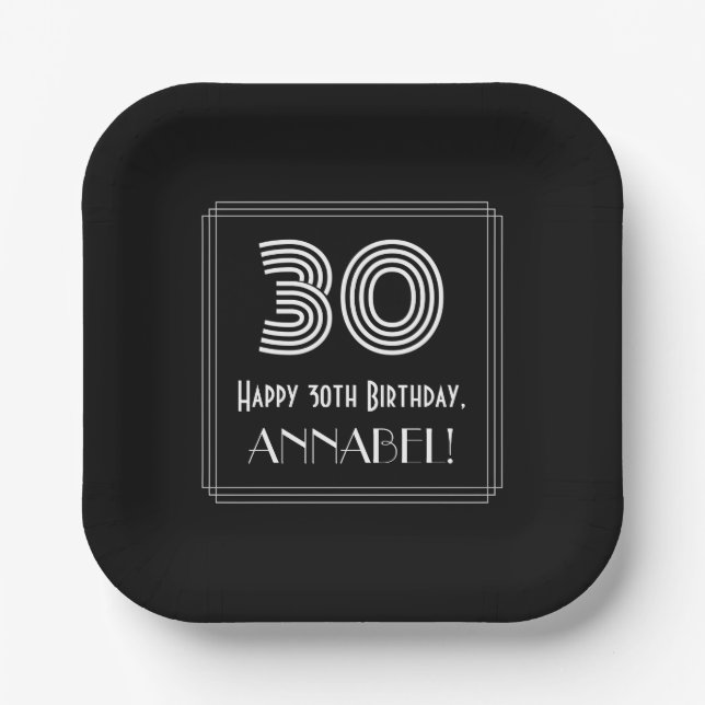 Assiettes En Carton 30e anniversaire — Art Déco Inspiré Look "30" + No (Recto)