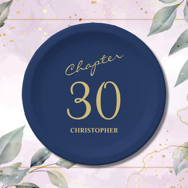 Assiettes En Carton 30e anniversaire Blue Gold Chapitre 30 (Make your loved one's 30th birthday celebration memorable with our stunning Blue Gold paper plates)
