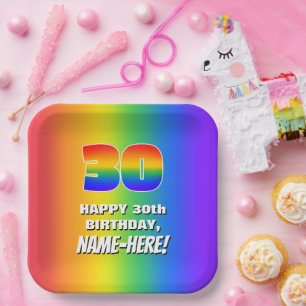Assiettes En Carton 30e anniversaire : coloré, amusant Motif arc-en-ci