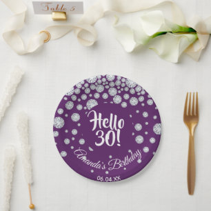 Assiettes En Carton 30e anniversaire de fête diamants pourpres