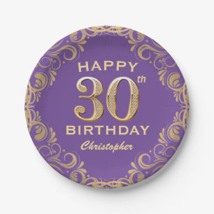 Assiettes En Carton 30e anniversaire de la Parties scintillant violet 