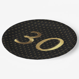 Assiettes En Carton 30e anniversaire du Mariage Noir et or
