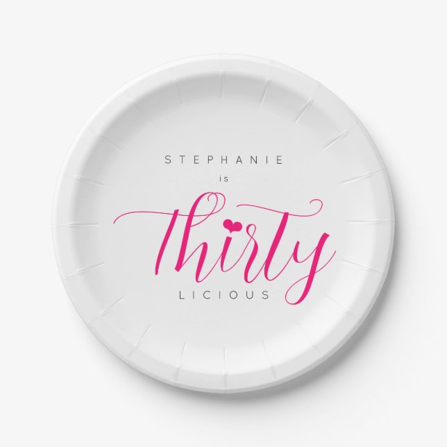 Assiettes En Carton 30e anniversaire Moderne Élégant 30 rose (Devant)