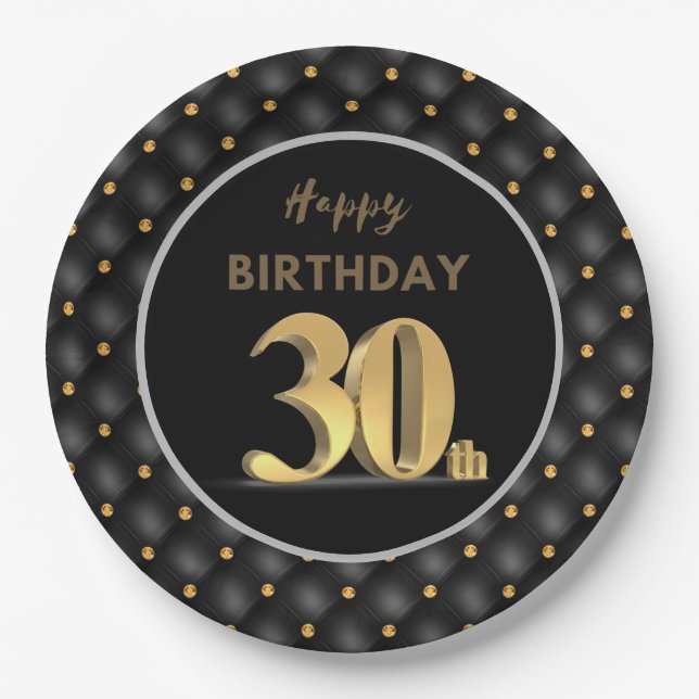 Assiettes En Carton 30e anniversaire Noir et Or (Devant)