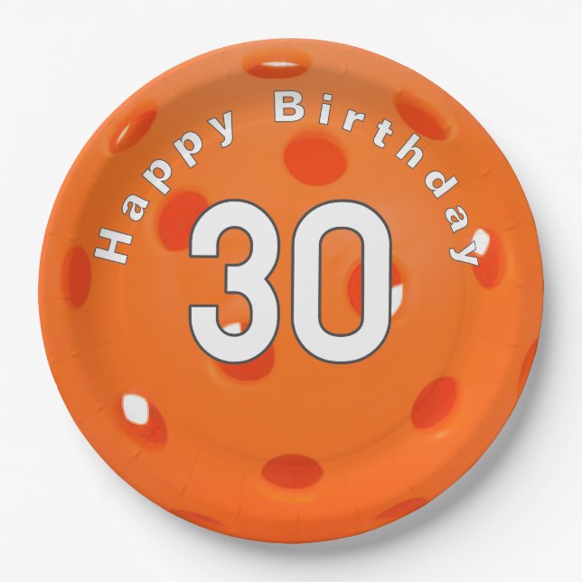 Assiettes En Carton 30e anniversaire Orange Pickleball (Devant)