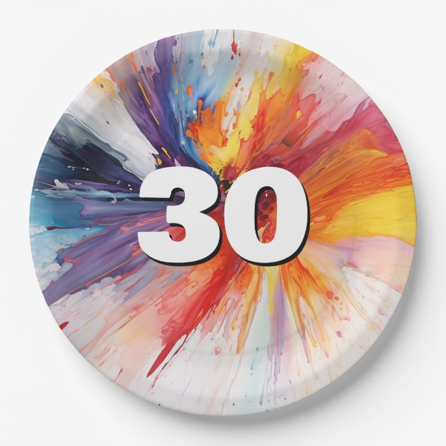 Assiettes En Carton 30e anniversaire Paint Blast (Devant)