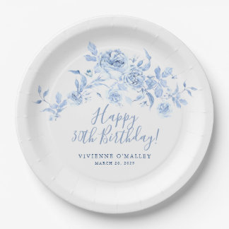 Assiettes En Carton 30e anniversaire Rose bleu Floral Custom