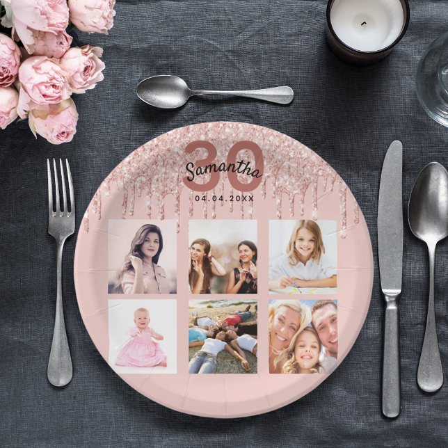 Assiettes En Carton 30e anniversaire rose or blush rose photo (Créateur téléchargé)