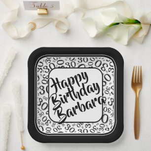 Assiettes En Carton 30e Motif de numéro aléatoire noir/blanc