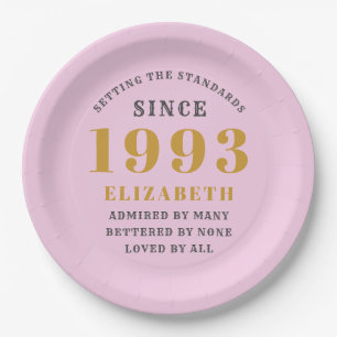 Assiettes En Carton 30th Birthday Born 1993 Ajouter Nom Rose Grey