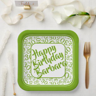 Assiettes En Carton 30th Birthday Party Numéro Motif Vert/blanc