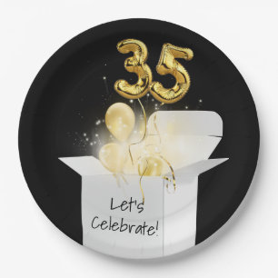 Assiettes En Carton 35e anniversaire Ballons d'or en boîte blanche