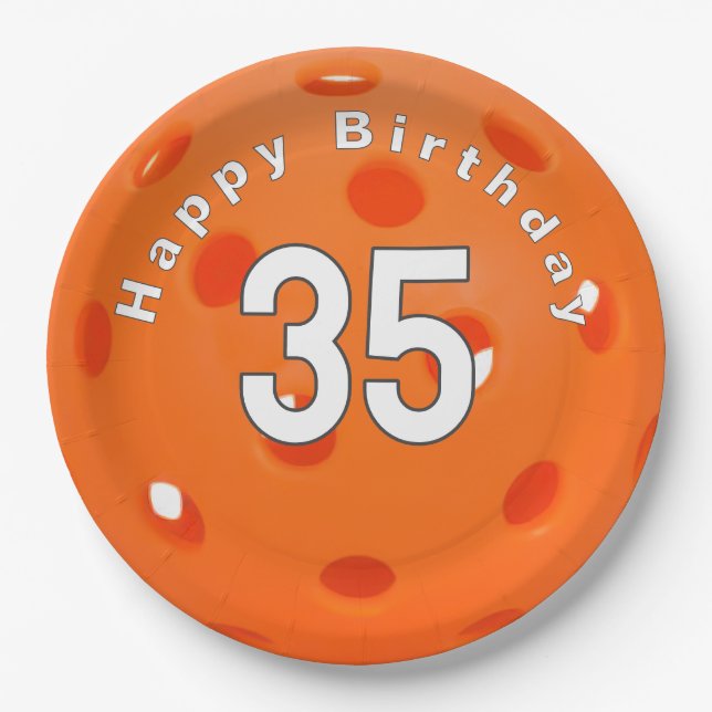 Assiettes En Carton 35e anniversaire Orange Pickleball (Devant)