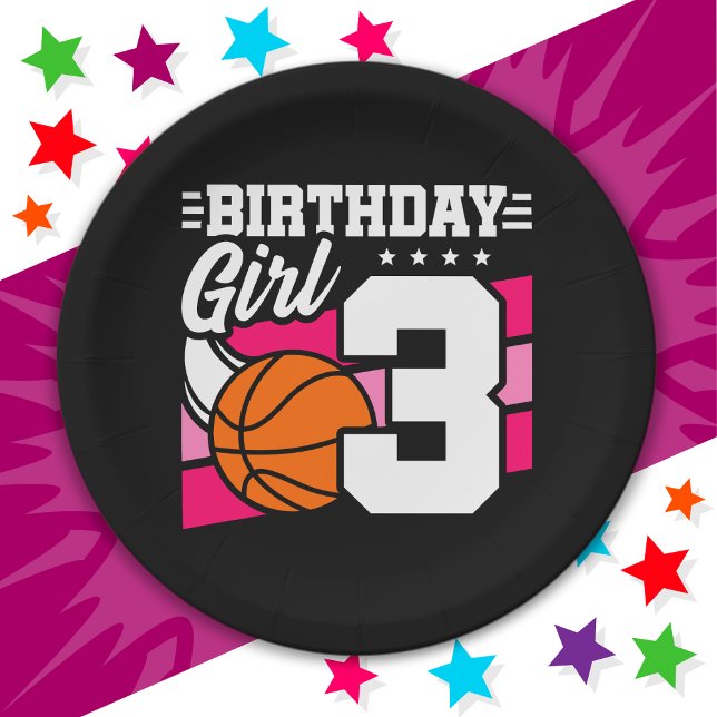 Assiettes En Carton 3 ans Basketball Party 3e anniversaire fille (Créateur téléchargé)