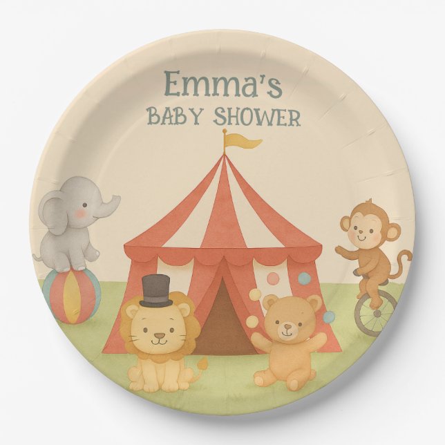 Assiettes En Carton 3 Ring Circus Baby Shower (Devant)