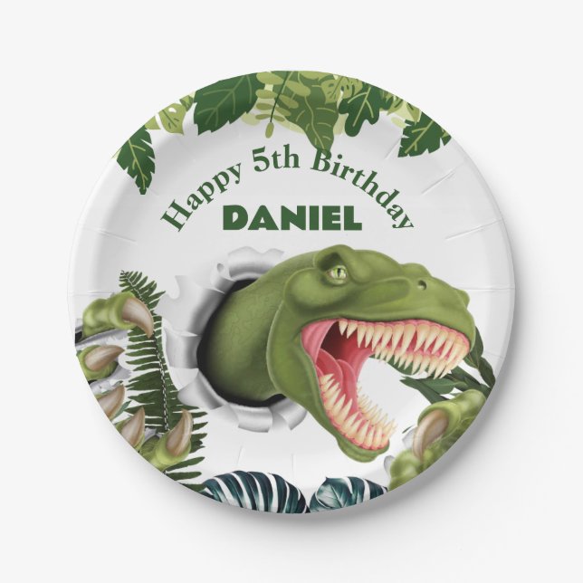 Assiettes En Carton 3D Dinosaur Birthday (Devant)