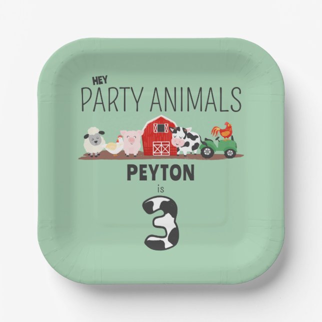 Assiettes En Carton 3e anniversaire Fête Animaux Ferme Anniversaire En (Recto)