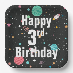 Assiettes En Carton 3e anniversaire Rocket Ships et Planètes