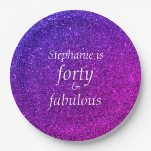 Assiettes En Carton 40 Et Fabuleux Anniversaire Rose Purple Glitter Co